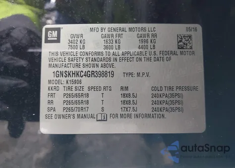 2016 Chevrolet Suburban Lt z USA, uszkodzony, nr VIN 1GNSKHKC4GR398819